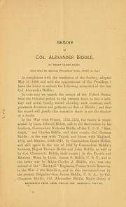 Cover of: Memoir of Col. Alexander Biddle by Henry Carey Baird