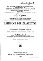 Cover of: Lehrbuch der elastizität.: Autorisierte deutsche ausgabe