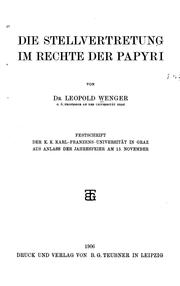Cover of: Die stellvertretung im rechte der papyri