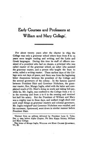Cover of: Early courses and professors at William and Mary College.