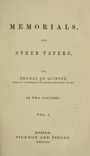 Cover of: Memorials and other papers by Thomas De Quincey