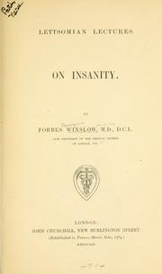 Cover of: Lettsomian lectures on insanity.