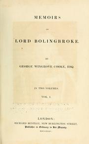 Memoirs of Lord Bolingbroke by George Wingrove Cooke