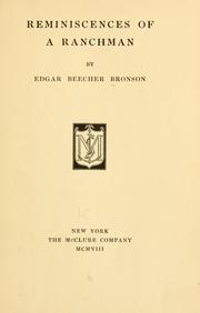 Cover of: Reminiscences of a ranchman by Edgar Beecher Bronson