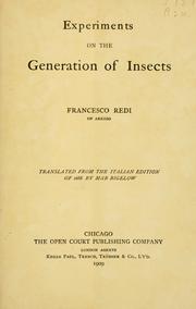 Cover of: Experiments on the generation of insects