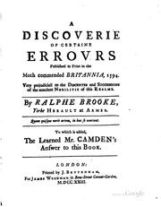 A discoverie of certaine errovrs published in print in the much commended ... by Ralph Brooke
