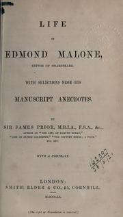 Cover of: Life of Edmond Malone, editor of Shakspeare, with selections from his manuscript anecdotes.