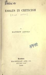 Cover of: Essays in criticism by Matthew Arnold