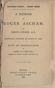 Cover of: A memoir of Roger Ascham by Samuel Johnson