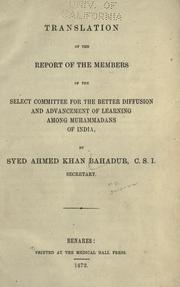 Cover of: Translation of the Report of the members of the Select committee ..