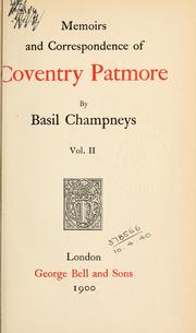 Cover of: Memoirs and correspondence of Coventry Patmore. by Basil Champneys