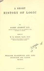 Cover of: A short history of logic. by Robert Adamson