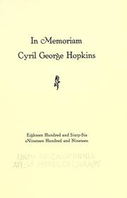 Cover of: In memoriam.  Cyril George Hopkins. Eighteen hundred and sixty-six--Nineteen hundred and nineteen.