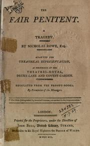 Cover of: The fair penitent, a tragedy: adapted for theatrical representation