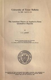 Cover of: The anticlinal theory as applied to some quicksilver deposits