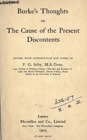 Cover of: Thoughts on the cause of the present discontents: Edited, with introd. and notes
