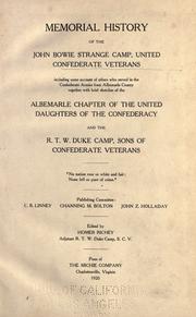 Cover of: Memorial history of the John Bowie Strange Camp, United Confederate Veterans by Homer Richey