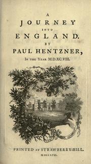 Cover of: A journey into England. by Paul Hentzner