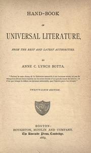 Cover of: Hand-book of universal literature by Anne C. Lynch Botta