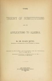 Cover of: theory of substitutions and its applications to algebra.