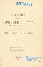 History of Richmond County (Staten Island), New York from its discovery to the present time by Richard Mather Bayles