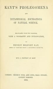 Cover of: Kant's Prolegomena, and Metaphysical foundations of natural science by Immanuel Kant