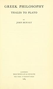 Cover of: Greek philosophy by John Burnet