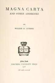 Cover of: Magna Carta by William D. Guthrie