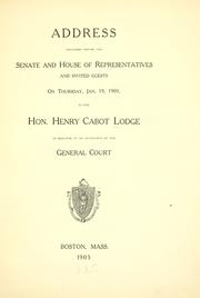 Cover of: Address delivered before the Senate and the House of Representatives and invited guests, on Thursday, Jan. 19, 1905.