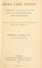 Cover of: Greek lyric poetry by G. S. Farnell