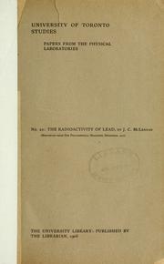 Cover of: radioactivity of lead.