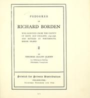 Cover of: Pedigree of Richard Borden by Glenn, Thomas Allen