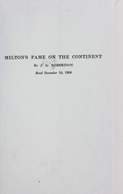 Cover of: Milton's fame on the continent.