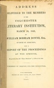 Cover of: Address delivered to the members of the Colchester Literary Institution, March 20, 1849