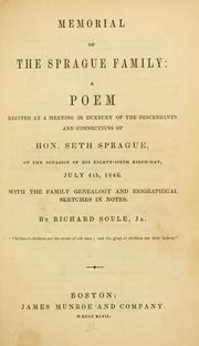 Cover of: Memorial of the Sprague family by Soule, Richard