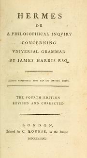 Cover of: Hermes, or A philosophical inquiry concerning universal grammar