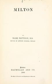 Cover of: Milton by Mark Pattison