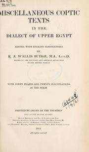 Cover of: Miscellaneous Coptic texts in the dialect of Upper Egypt