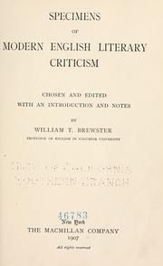 Cover of: Specimens of modern English literary criticism