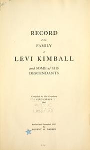Cover of: Record of the family of Levi Kimball and some of his descendants by Levi Darbee