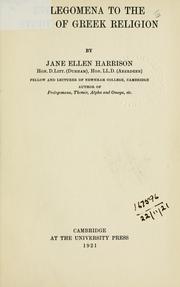 Cover of: Epilegomena to the study of Greek religion. by Jane Ellen Harrison