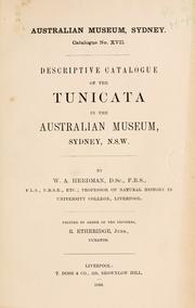 Cover of: Descriptive catalogue of the Tunicata in the Australian museum, Sydney, N.S.W.
