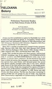 Cover of: Preliminary taxonomic studies in the palm genus Attalea H.B.K.