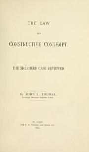 Cover of: The law of constructive contempt: the shepherd case reviewed