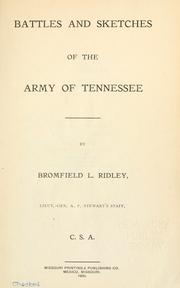 Cover of: Battles and sketches of the Army of Tennessee by Bromfield Lewis Ridley