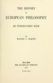 Cover of: The history of European philosophy by Walter Taylor Marvin