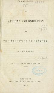 Remarks on African colonization and abolition of slavery by Cyril Pearl