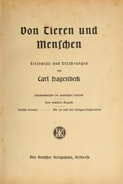 Cover of: Von Tieren und Menschen by Carl Hagenbeck
