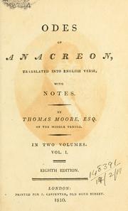 Cover of: Odes of Anacreon.: Translated into English verse, with notes