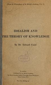 Cover of: Idealism and the Theory of Knowledge.